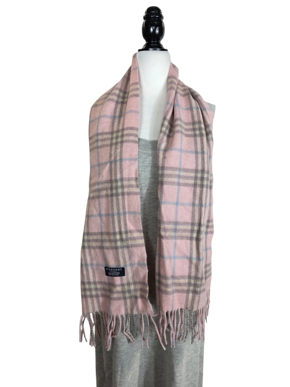 Burberry Pink Plaid Cashmere-Blend Wrap Scarf